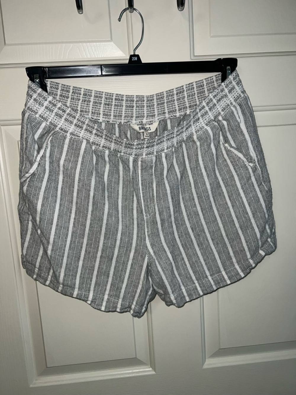 Gray White Striped Linen Blend Pullon Beach Resort‎ Vacation Shorts Sz Xlarge